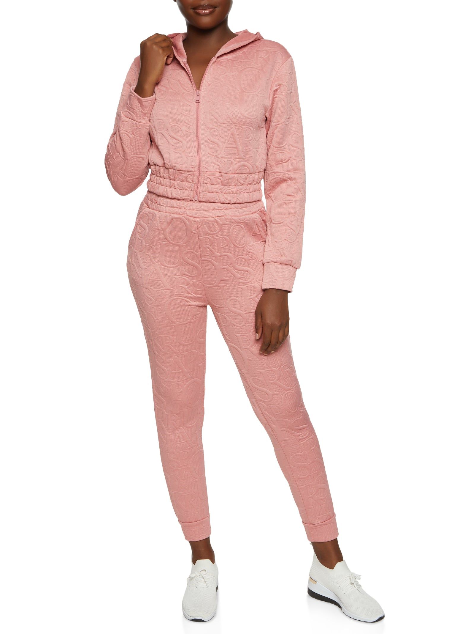 Embossed Zip Front Cropped Hoodie sold by Rainbow product image thumbnail 2