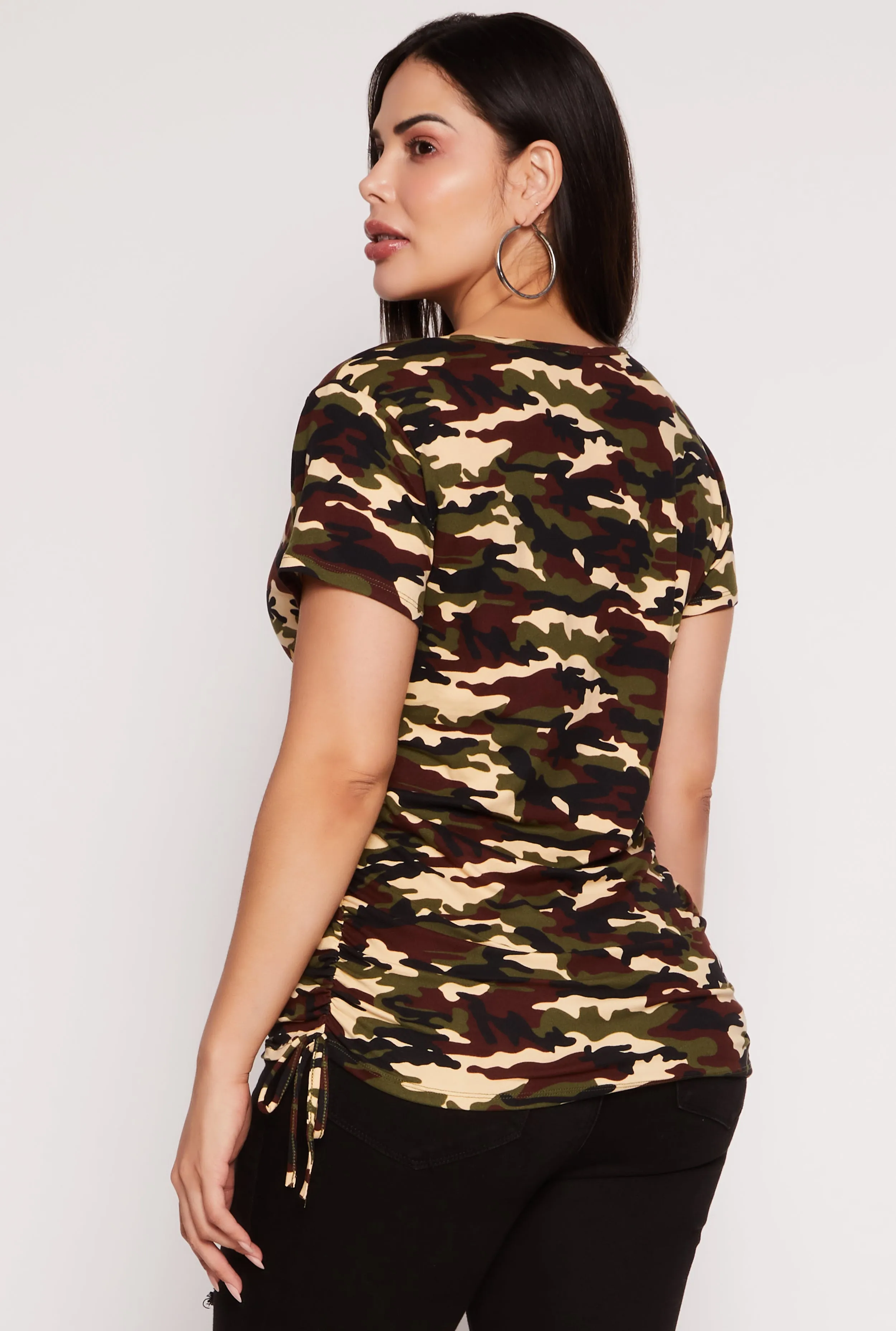 Plus Size Camo Im Not Perfect Ruched Graphic T Shirt sold by Rainbow product image thumbnail 3