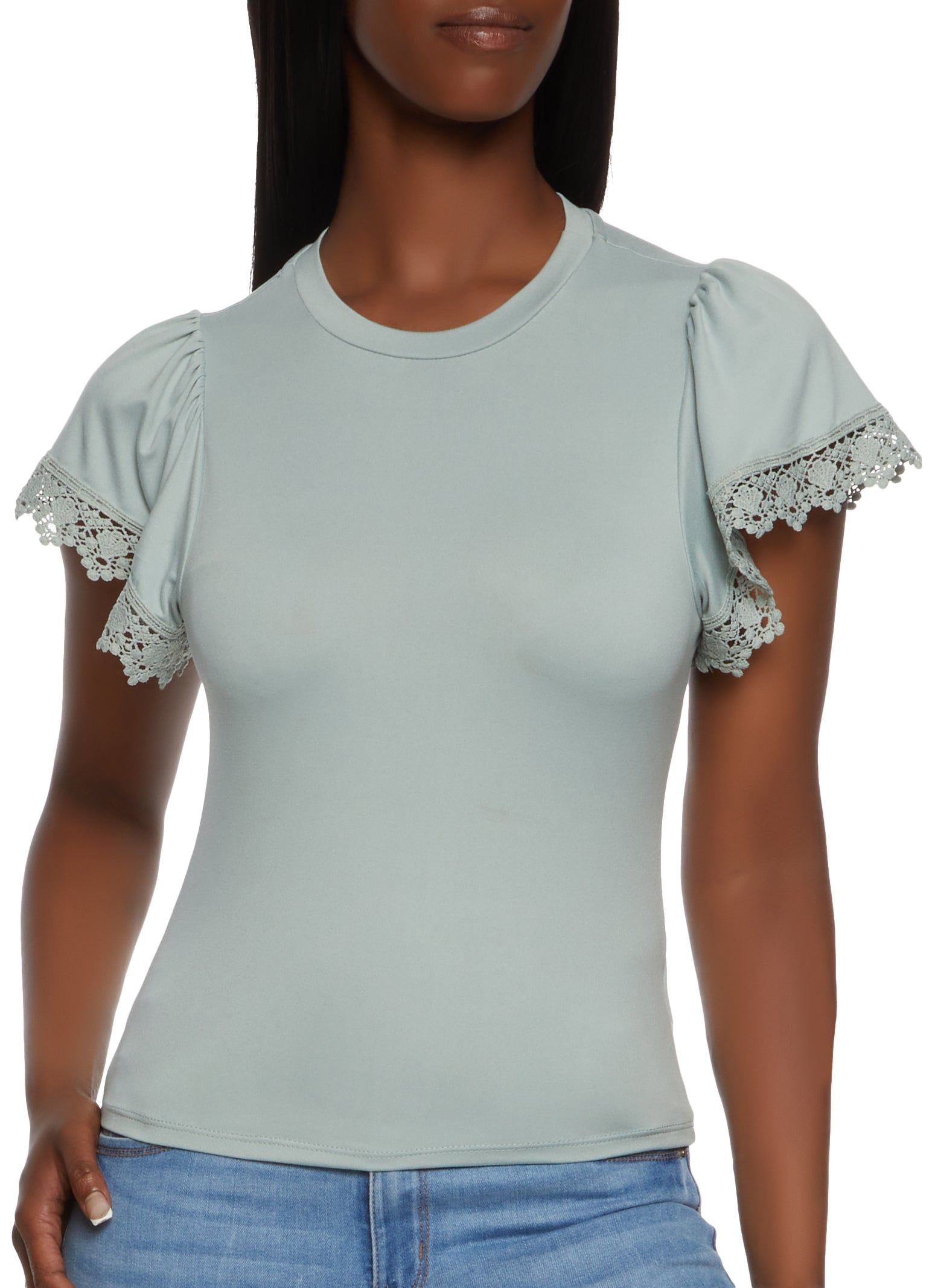 Crochet Trim Short Sleeve Tee sold by Rainbow