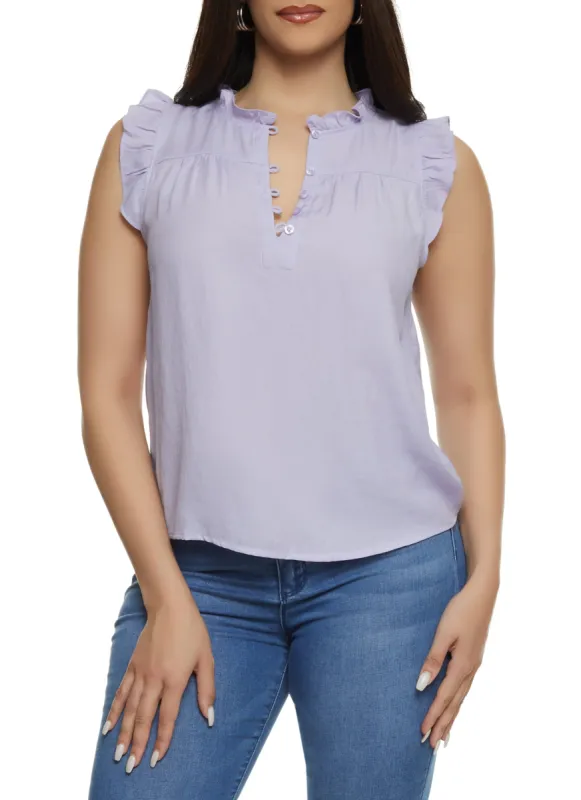 Iris Gauze Knit Ruffle Trim Button Front Blouse sold by Rainbow