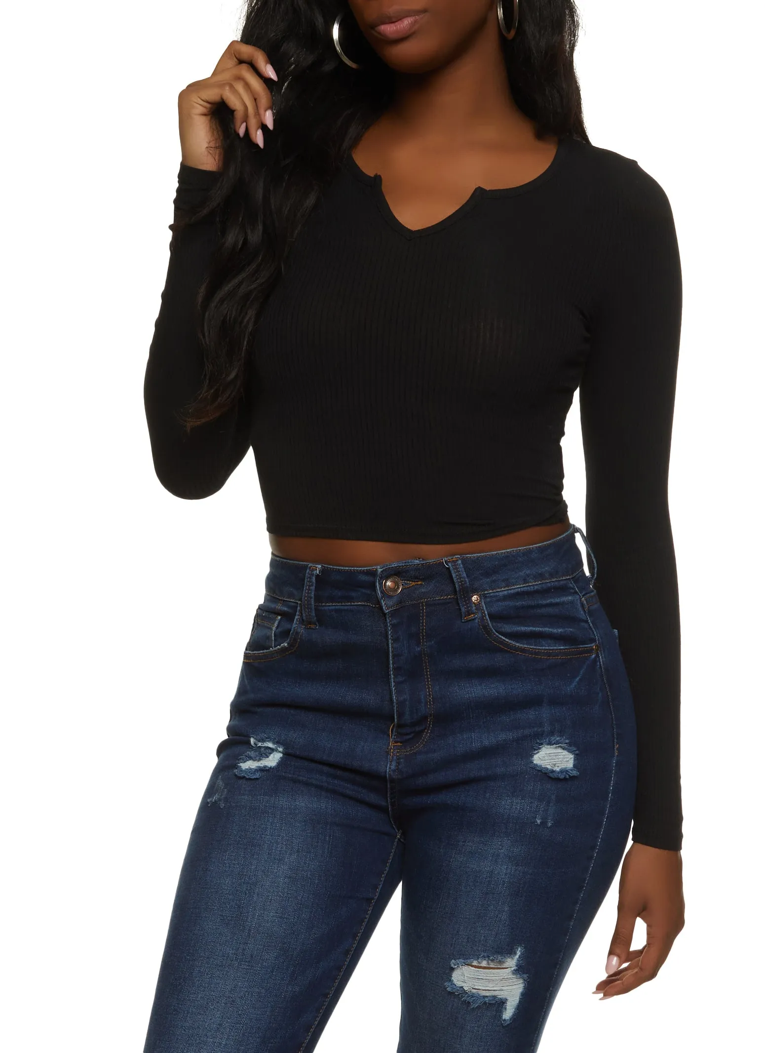 Ribbed Notch Neck Cropped Tee sold by Rainbow