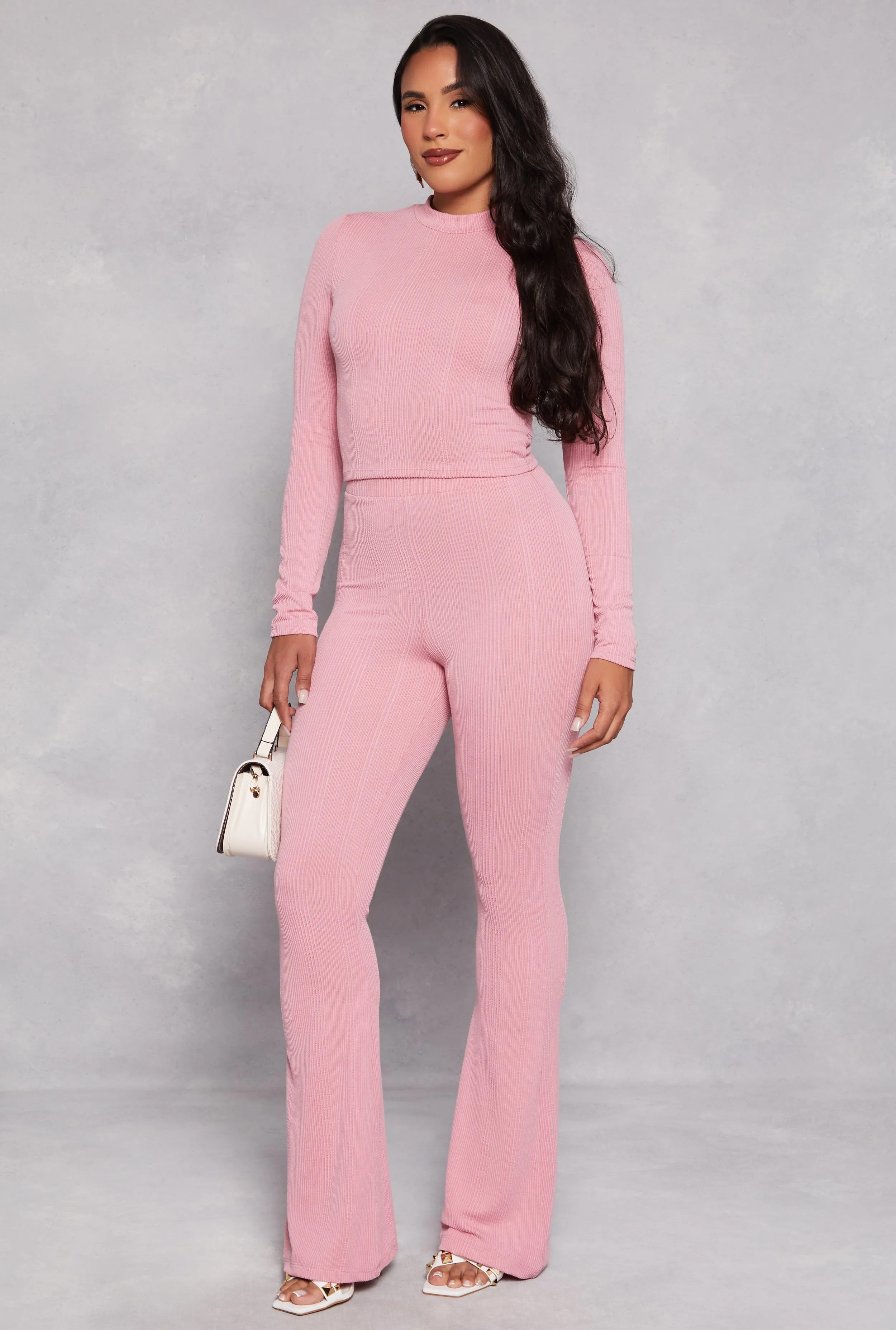 Ribbed Knit High Waisted Flare Pants sold by Rainbow