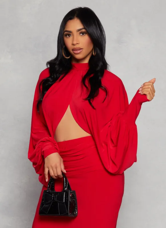 Mock Neck Tulip Hem Blouse sold by Rainbow