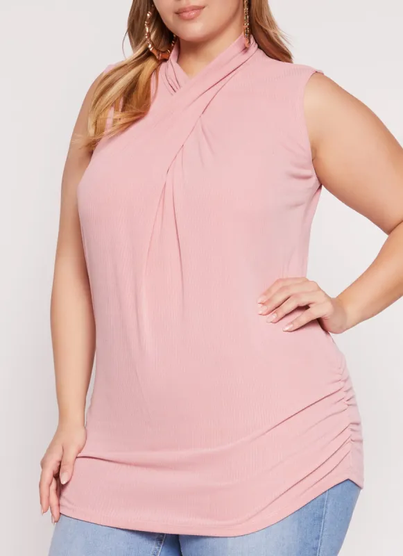 Plus Size Rib Knit Twist Neck Tank Top sold by Rainbow
