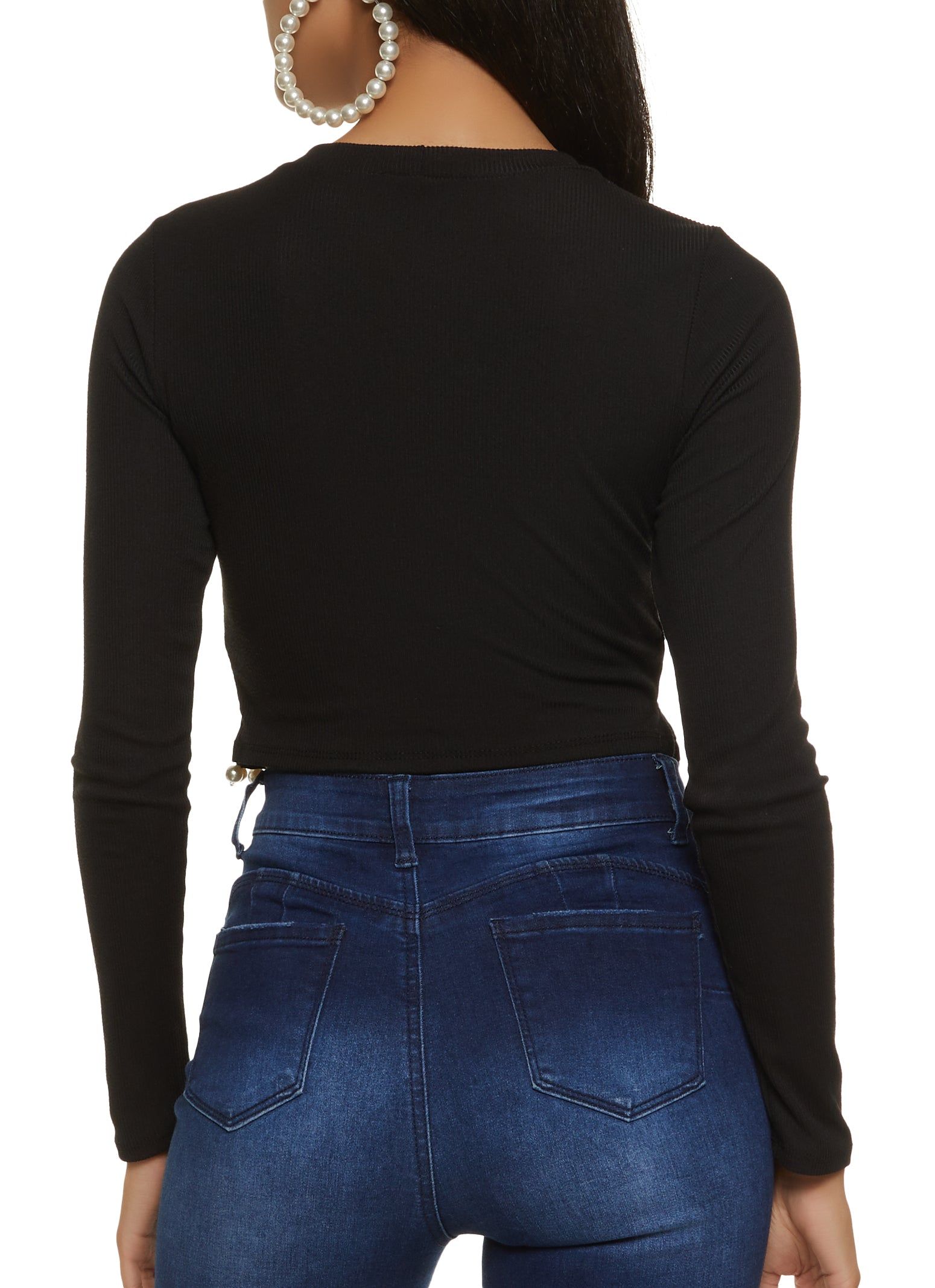 Ribbed Faux Pearl Trim Crop Top sold by Rainbow product image thumbnail 2