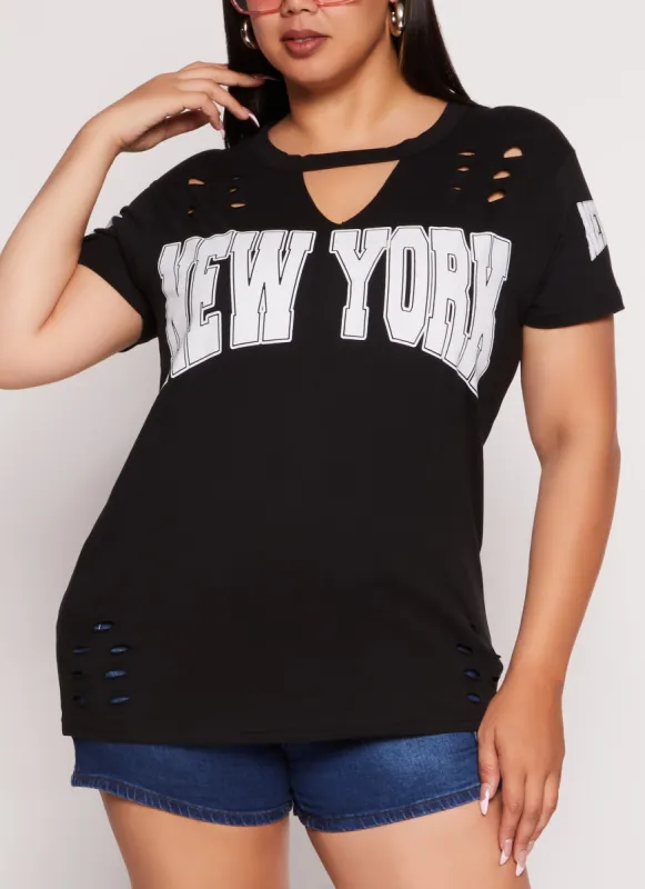 Plus Size New York Laser Cut Graphic Tee sold by Rainbow
