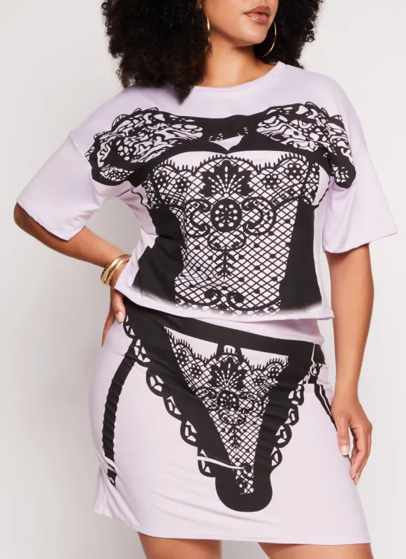 Plus Size Lace Corset Graphic Tee sold by Rainbow