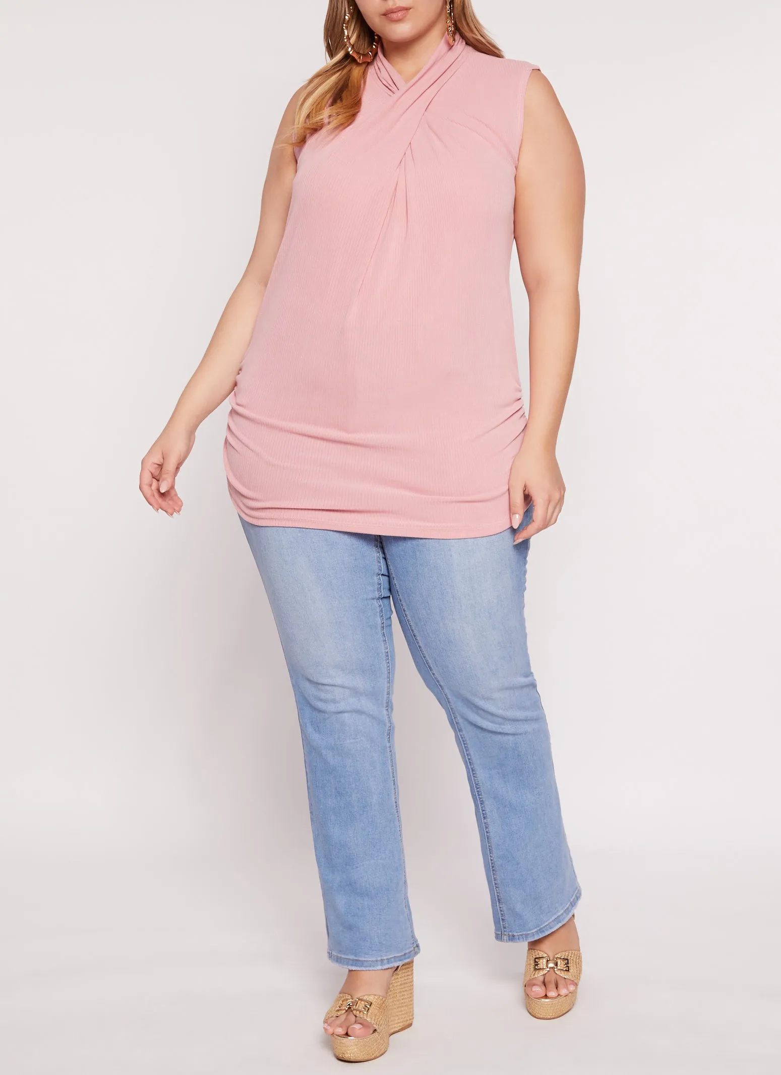 Plus Size Rib Knit Twist Neck Tank Top sold by Rainbow product image thumbnail 2