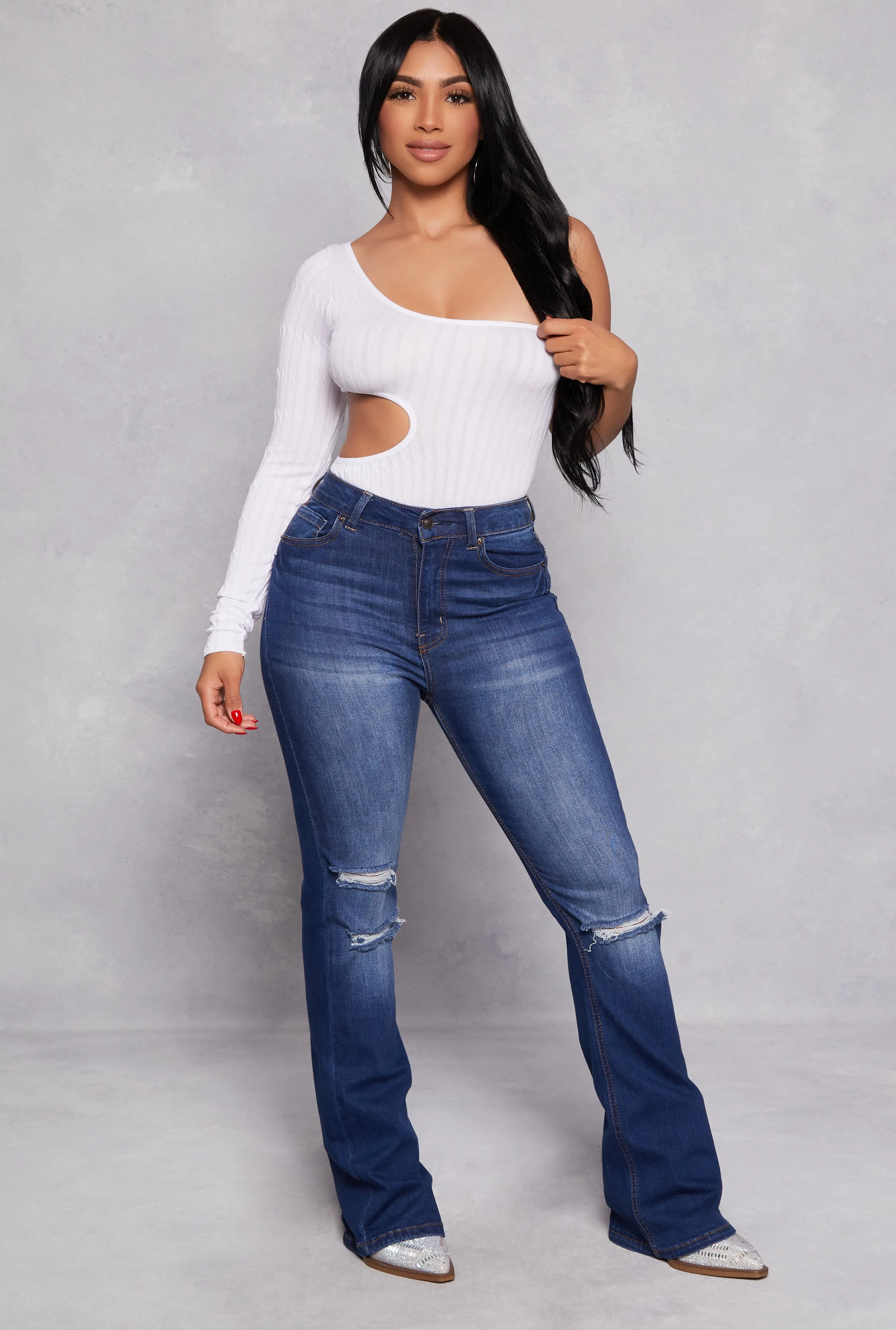 Seamless Cut Out One Shoulder Long Sleeve Bodysuit sold by Rainbow product image thumbnail 2