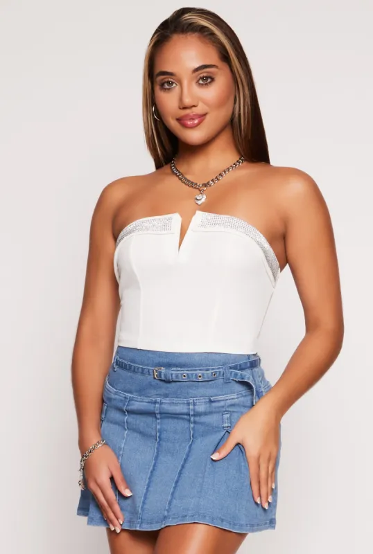 Crepe Knit Rhinestone Trim Tube Top sold by Rainbow