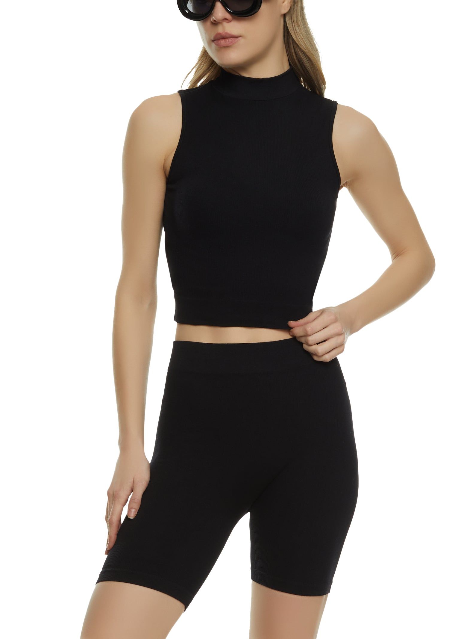 Rib Knit Mock Neck Tank Top and Biker Shorts sold by Rainbow