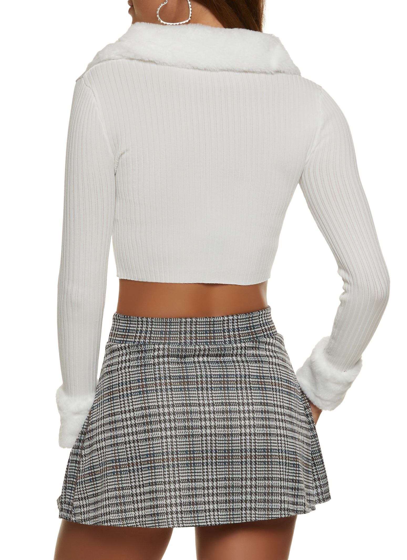 Faux Fur Trim Zip Front Crop Top sold by Rainbow product image thumbnail 2