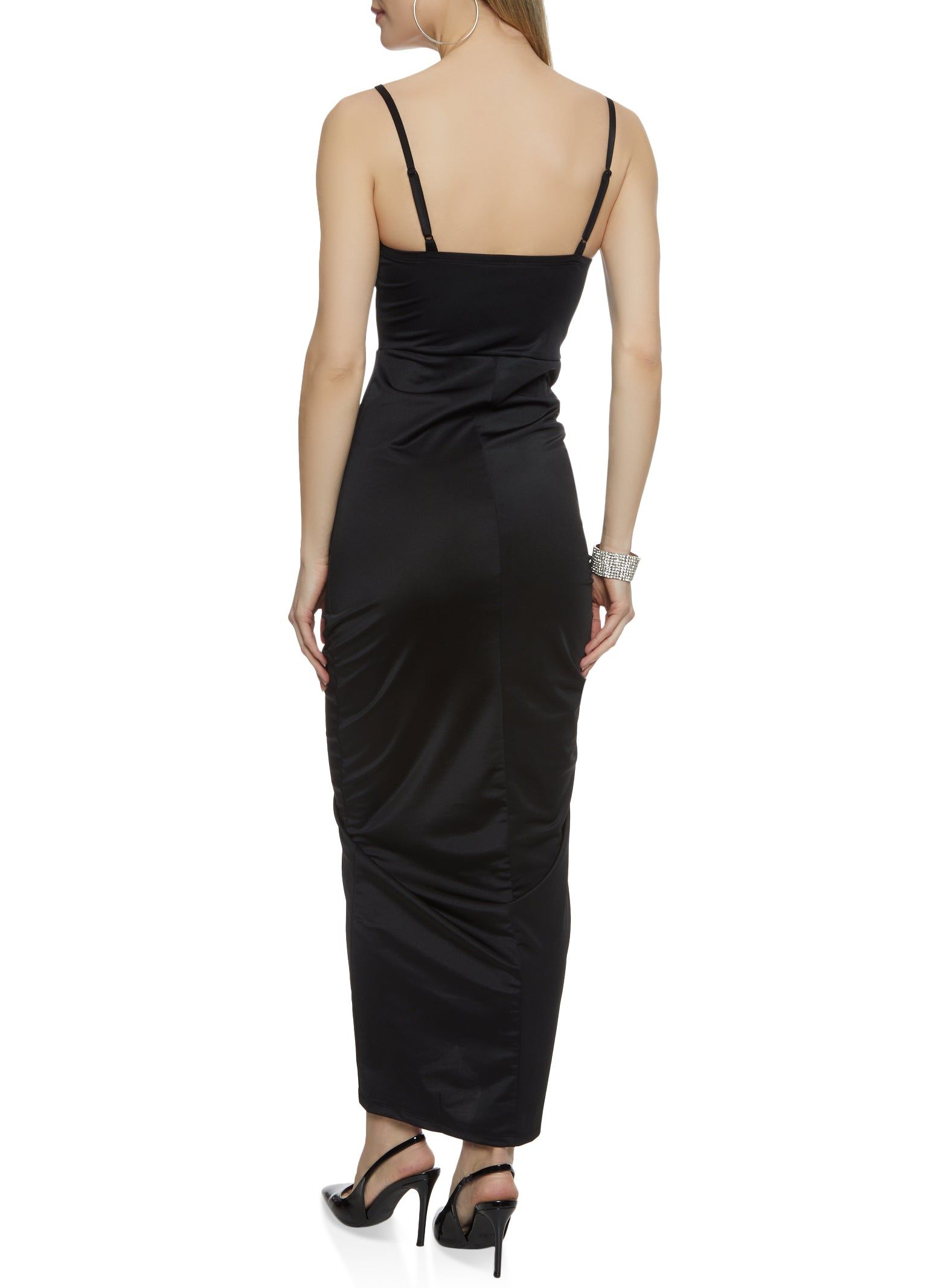 V Neck Ruched Side Slit Maxi Dress sold by Rainbow product image thumbnail 3