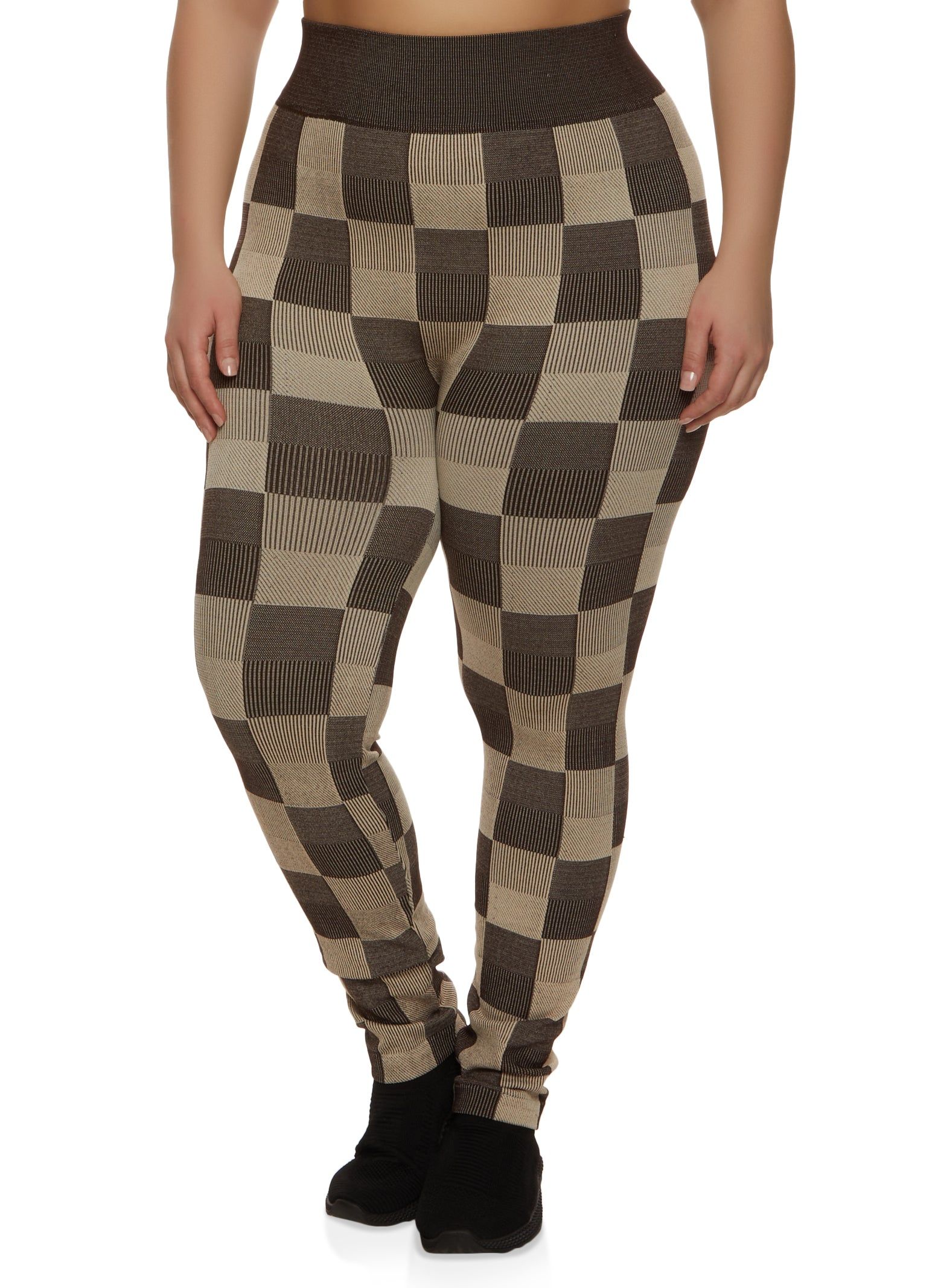 Plus Size Seamless Checkered Print Leggings sold by Rainbow