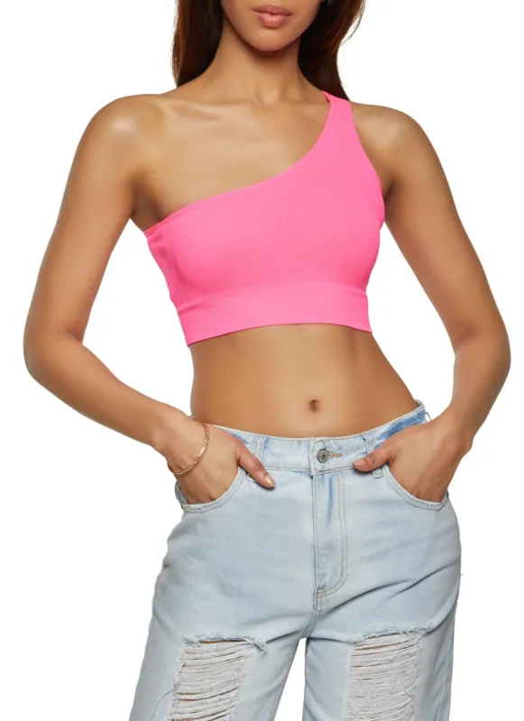 Seamless Rib Knit One Shoulder Crop Top sold by Rainbow