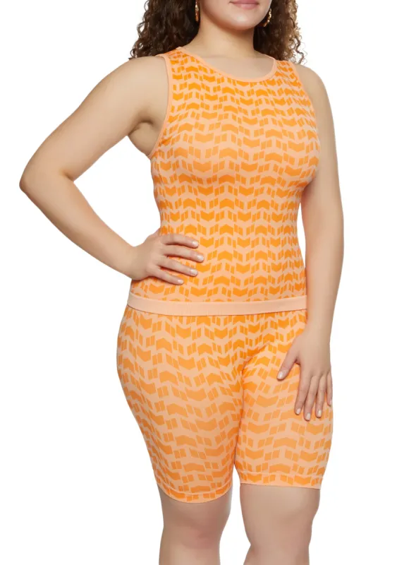 Plus Size Seamless Geometric Print Tank Top sold by Rainbow