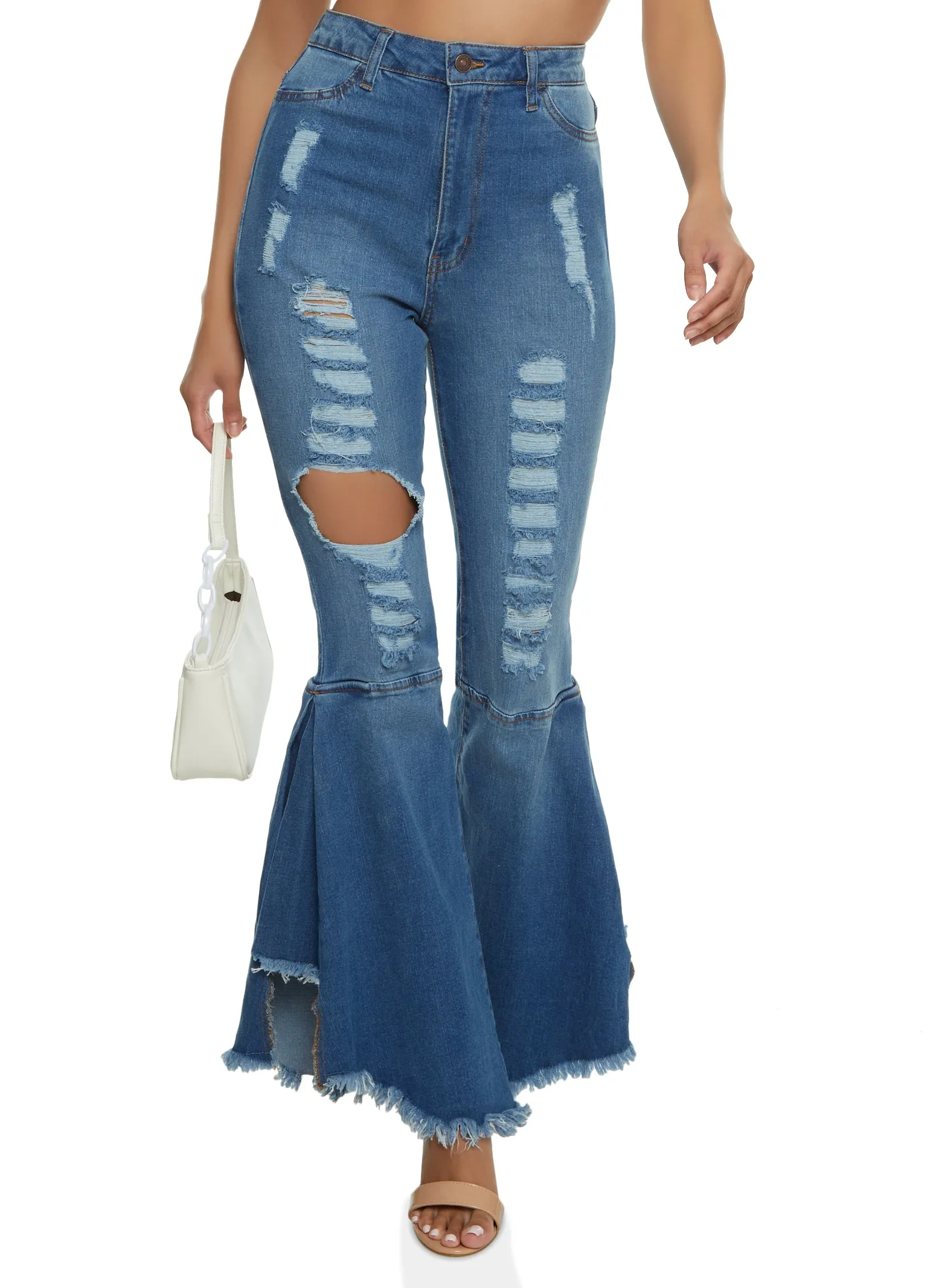 Highway Frayed Trim Ripped Bell Bottom Jeans sold by Rainbow product image thumbnail 2