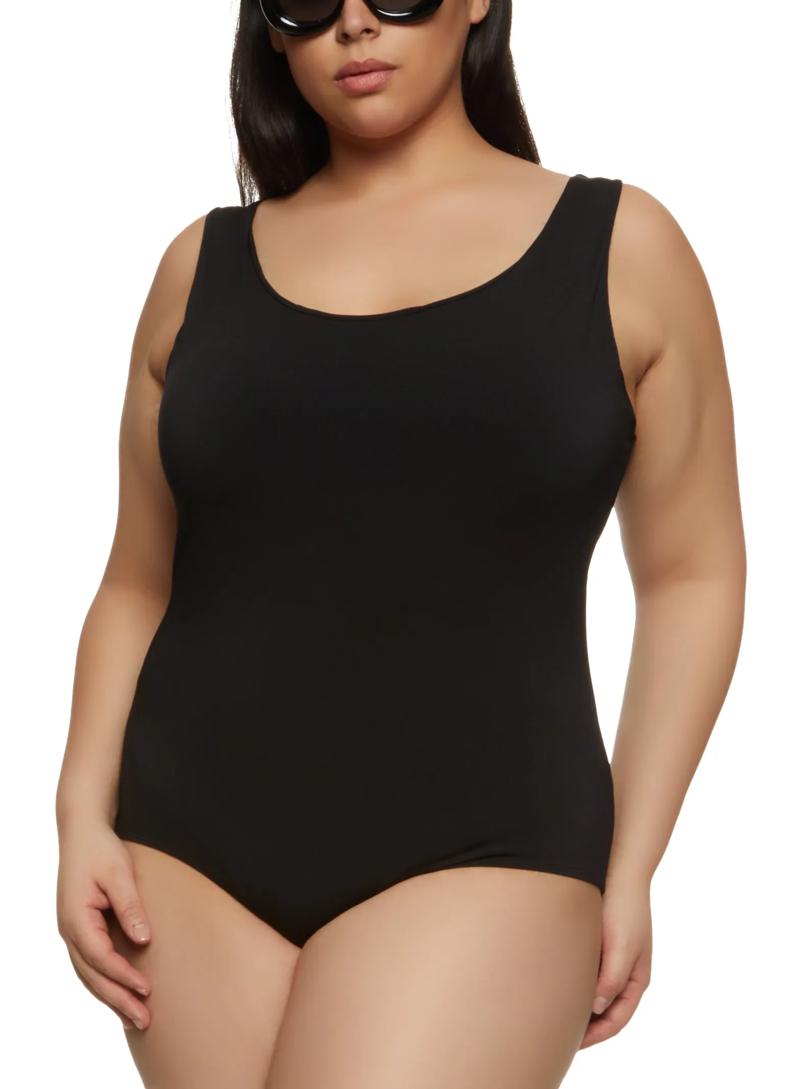 Plus Size Sleeveless Scoop Neck Tank Bodysuit sold by Rainbow