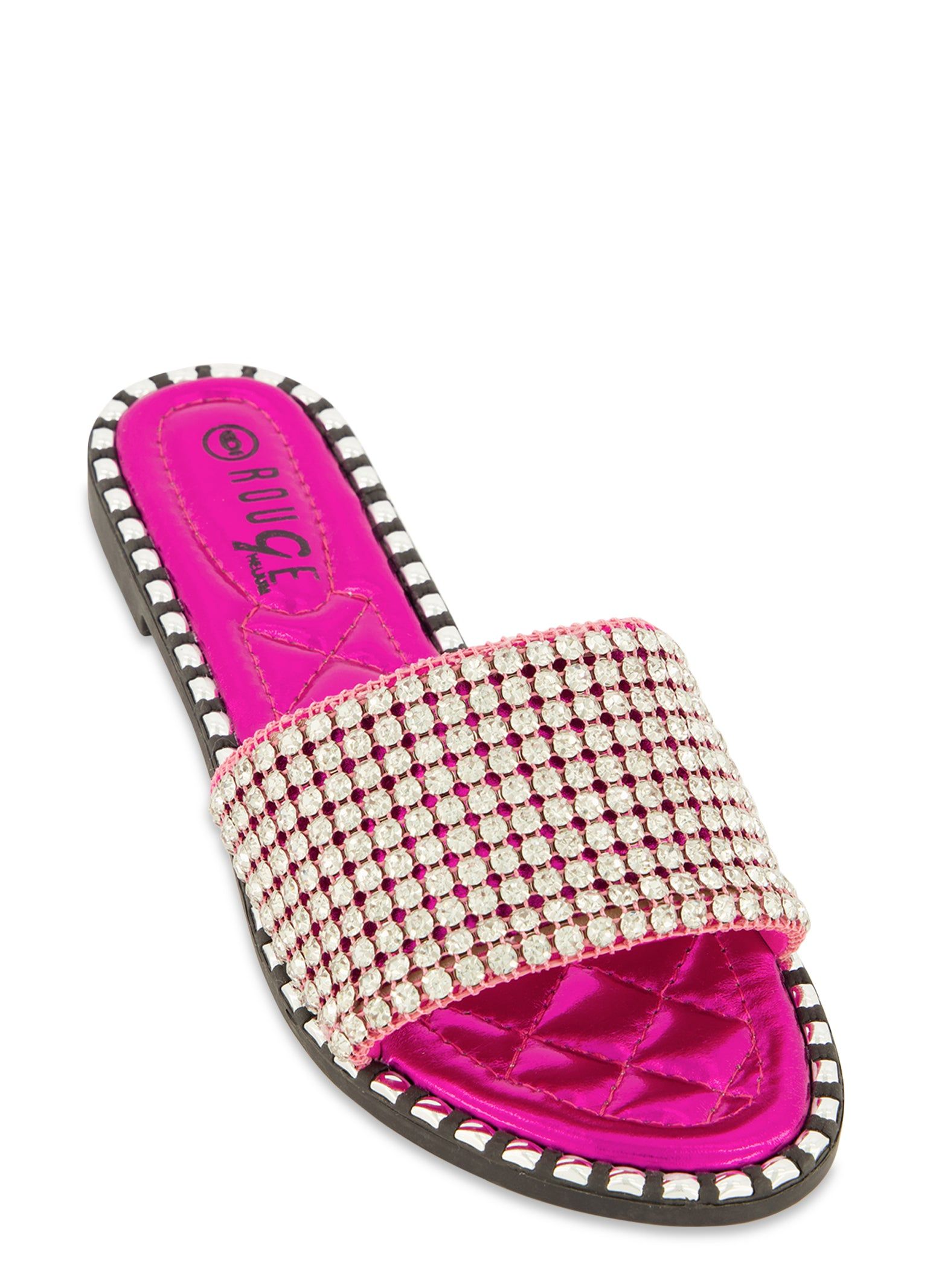 Studded Trim Rhinestone Single Band Slide Sandals sold by Rainbow