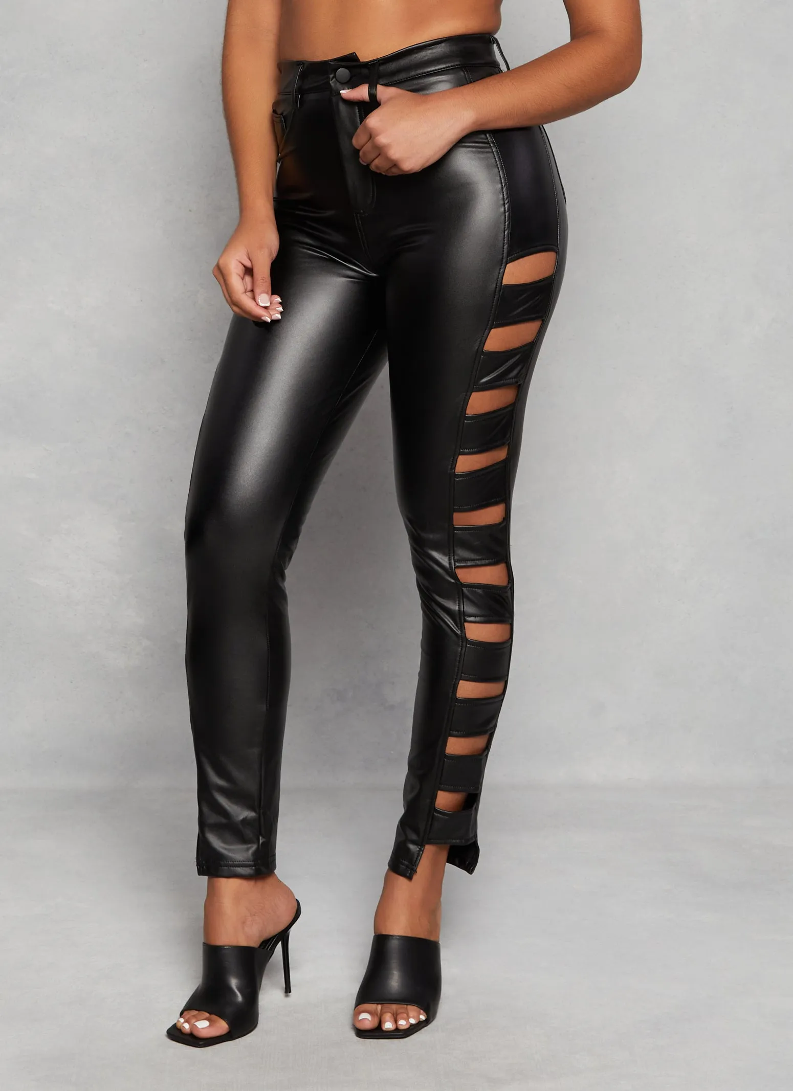 Side Cut Out Faux Leather Pants sold by Rainbow product image thumbnail 2