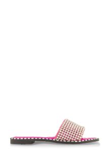 Studded Trim Rhinestone Single Band Slide Sandals sold by Rainbow