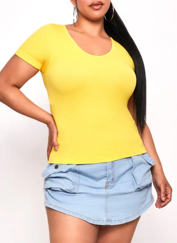 Plus Size Seamless Textured Knit Scoop Neck Tee sold by Rainbow