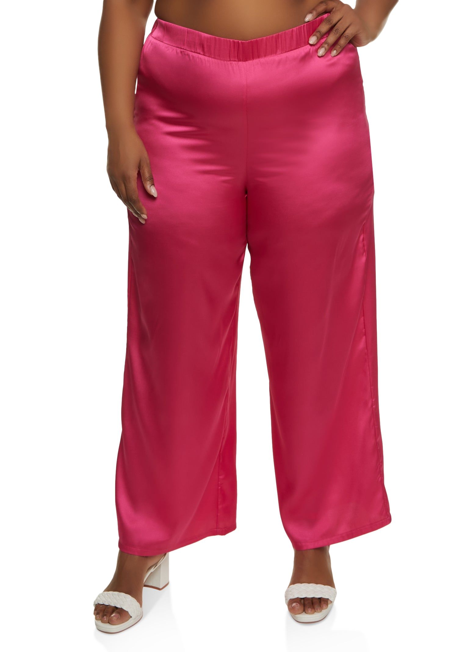 Plus Size Satin High Waist Wide Leg Pants sold by Rainbow