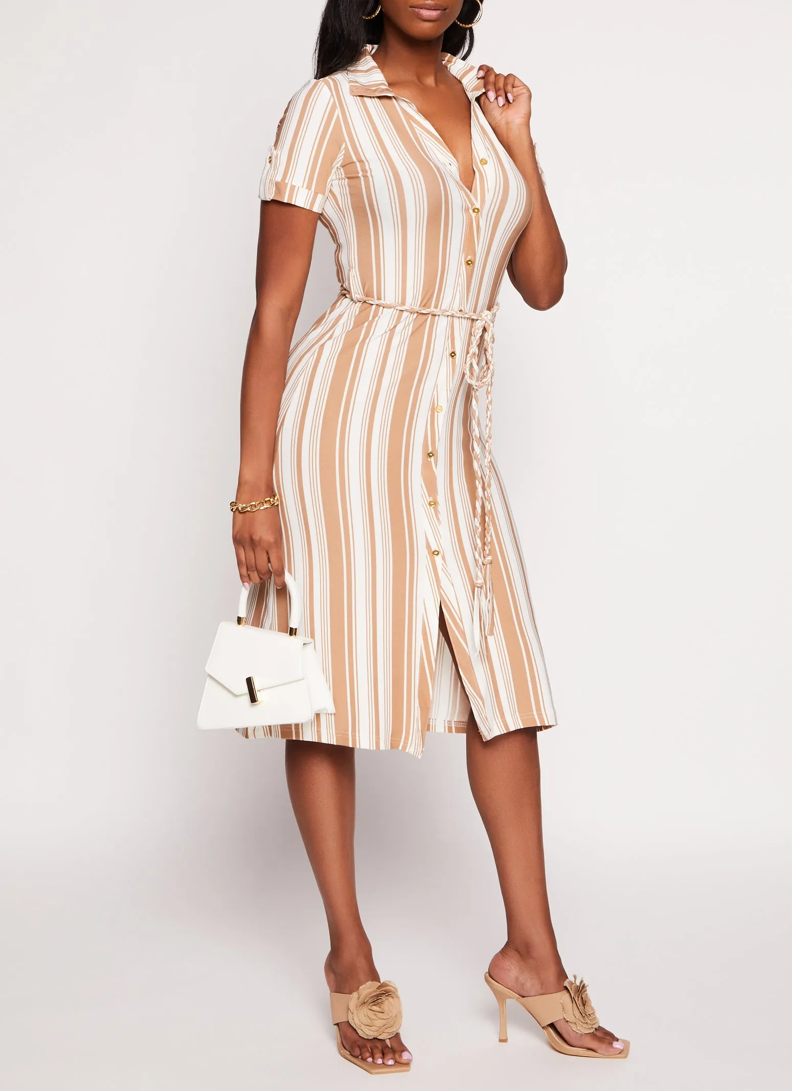 Tie Waist Belted Midi Shirt Dress sold by Rainbow product image thumbnail 2