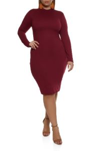 Plus Size Mock Neck Midi Dress sold by Rainbow