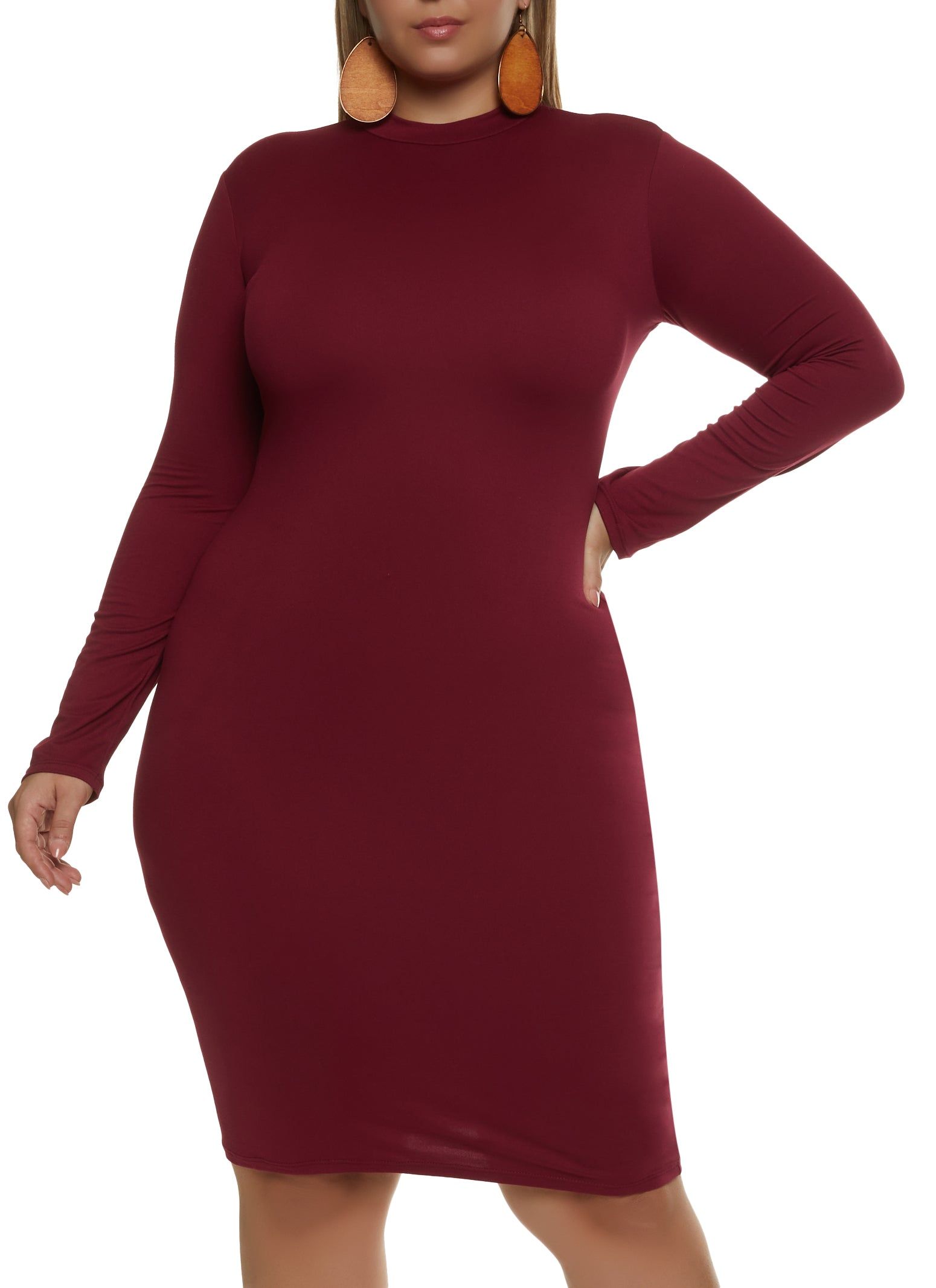Plus Size Mock Neck Midi Dress sold by Rainbow
