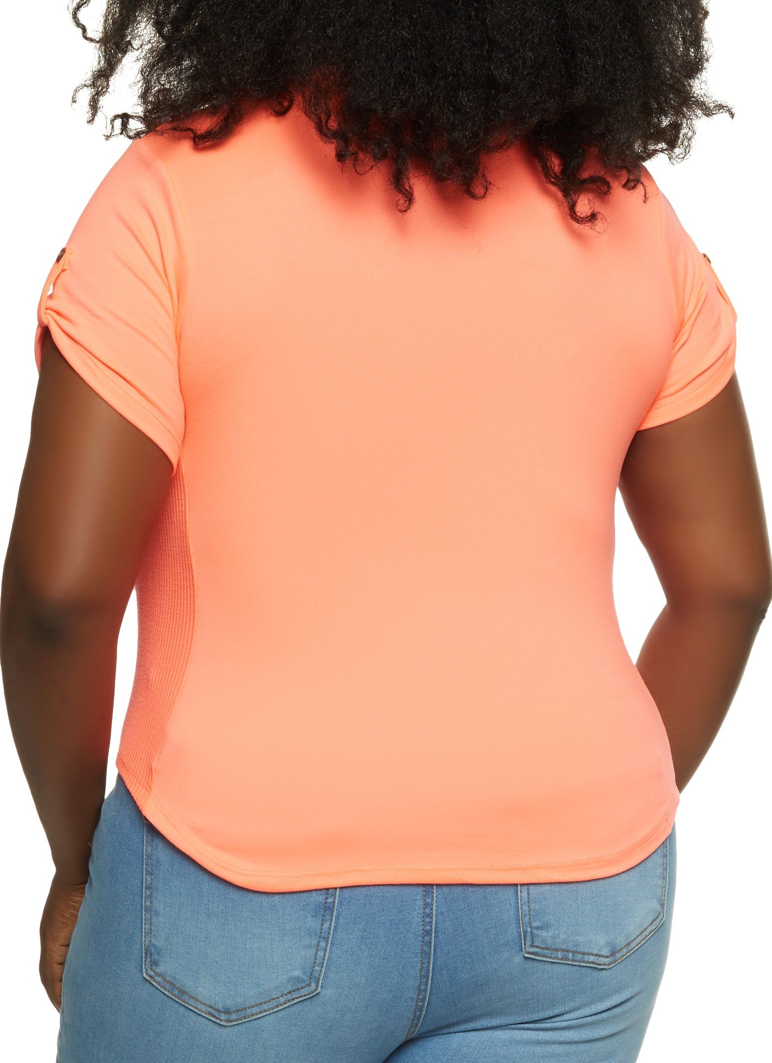 Plus Size Short Tabbed Sleeve Button Front Shirt sold by Rainbow product image thumbnail 2