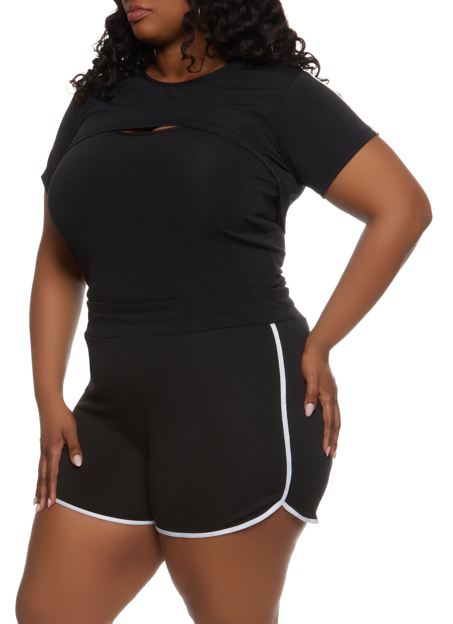 Plus Size Varsity Stripe Shrug Crop Top with Tank Top sold by Rainbow product image thumbnail 2