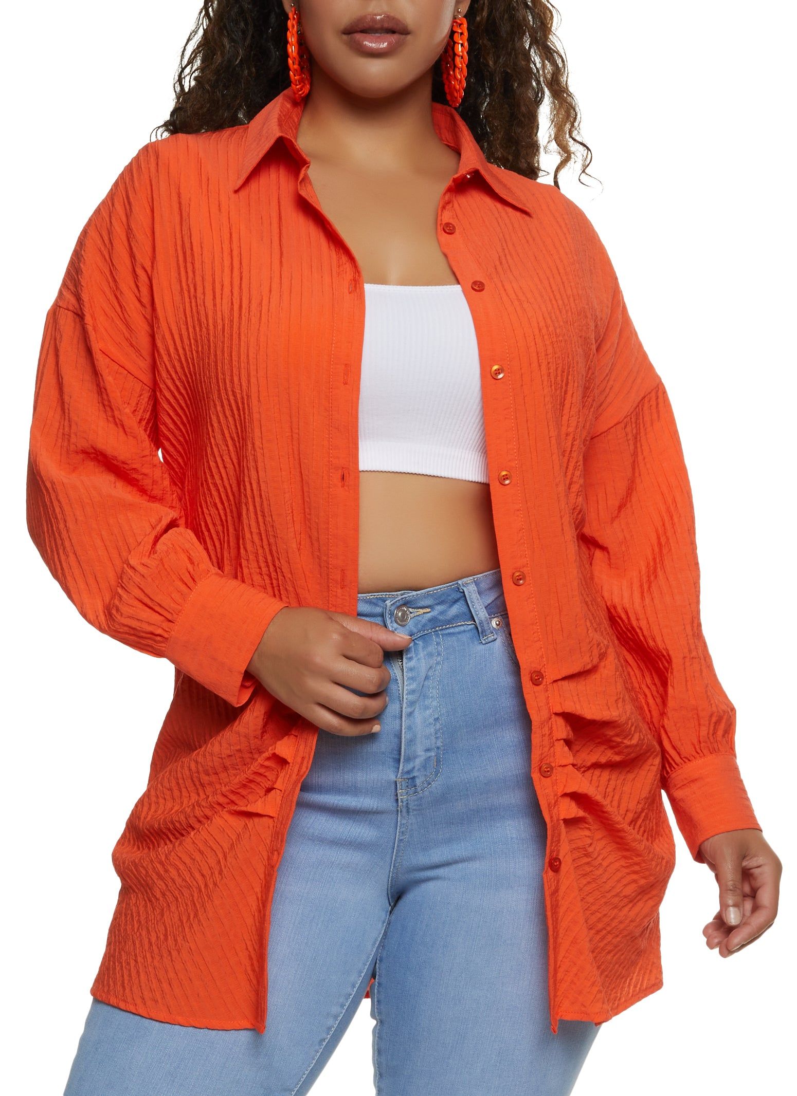 Plus Size Airy Ruched Button Front Shirt sold by Rainbow
