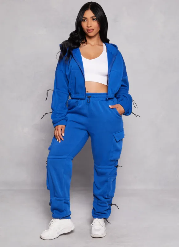 Solid Fleece Toggle Drawstring Cargo Joggers sold by Rainbow