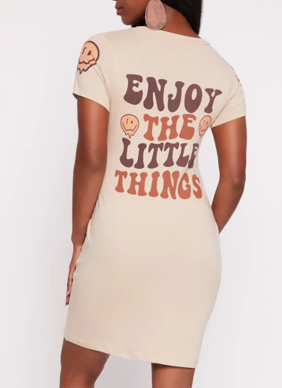 Enjoy The Little Things Smiley Graphic T Shirt Dress sold by Rainbow