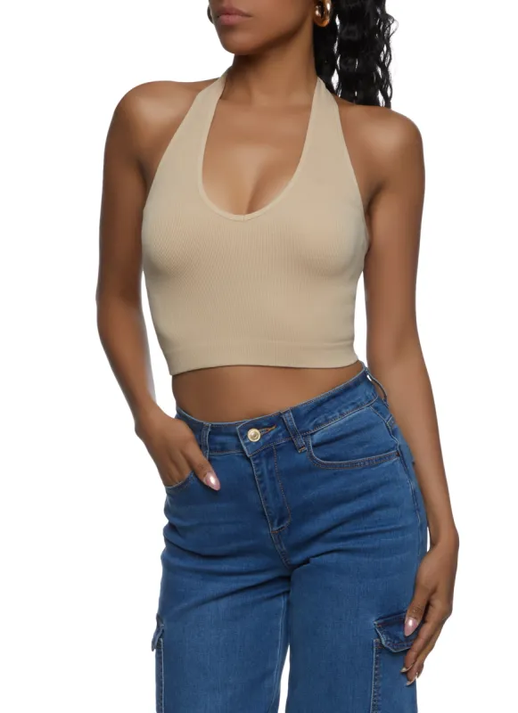 Seamless Halter Neck Crop Top sold by Rainbow