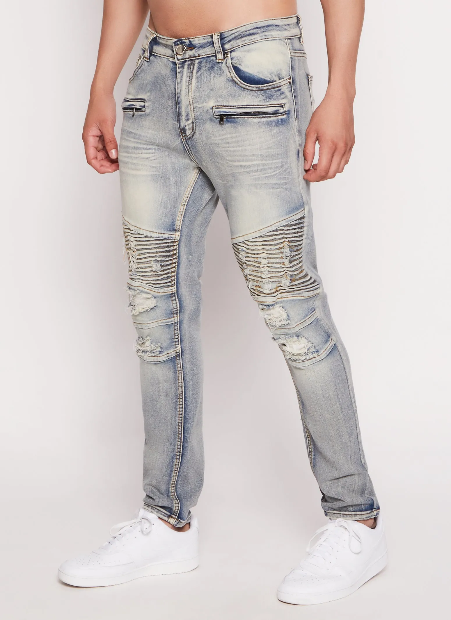 Mens Acid Wash Distressed Moto Skinny Jeans sold by Rainbow product image thumbnail 2