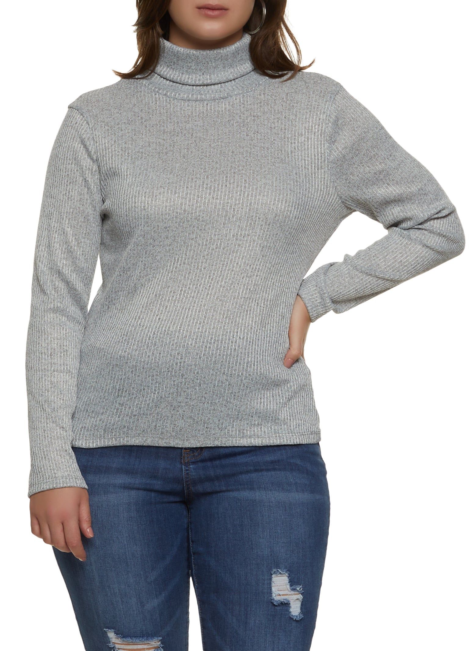 Plus Size Ribbed Turtleneck Top sold by Rainbow