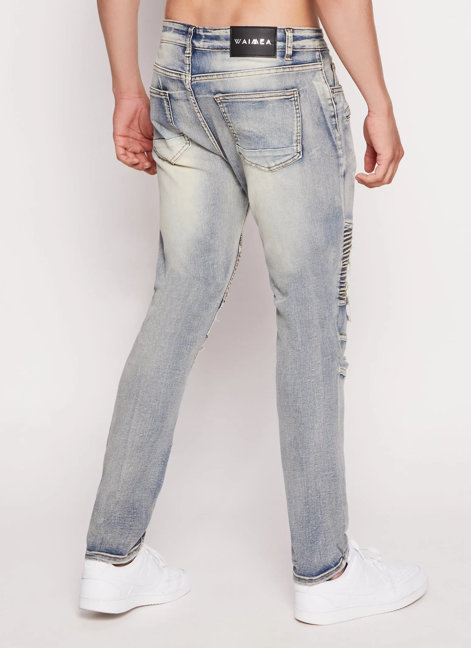 Mens Acid Wash Distressed Moto Skinny Jeans sold by Rainbow product image thumbnail 3