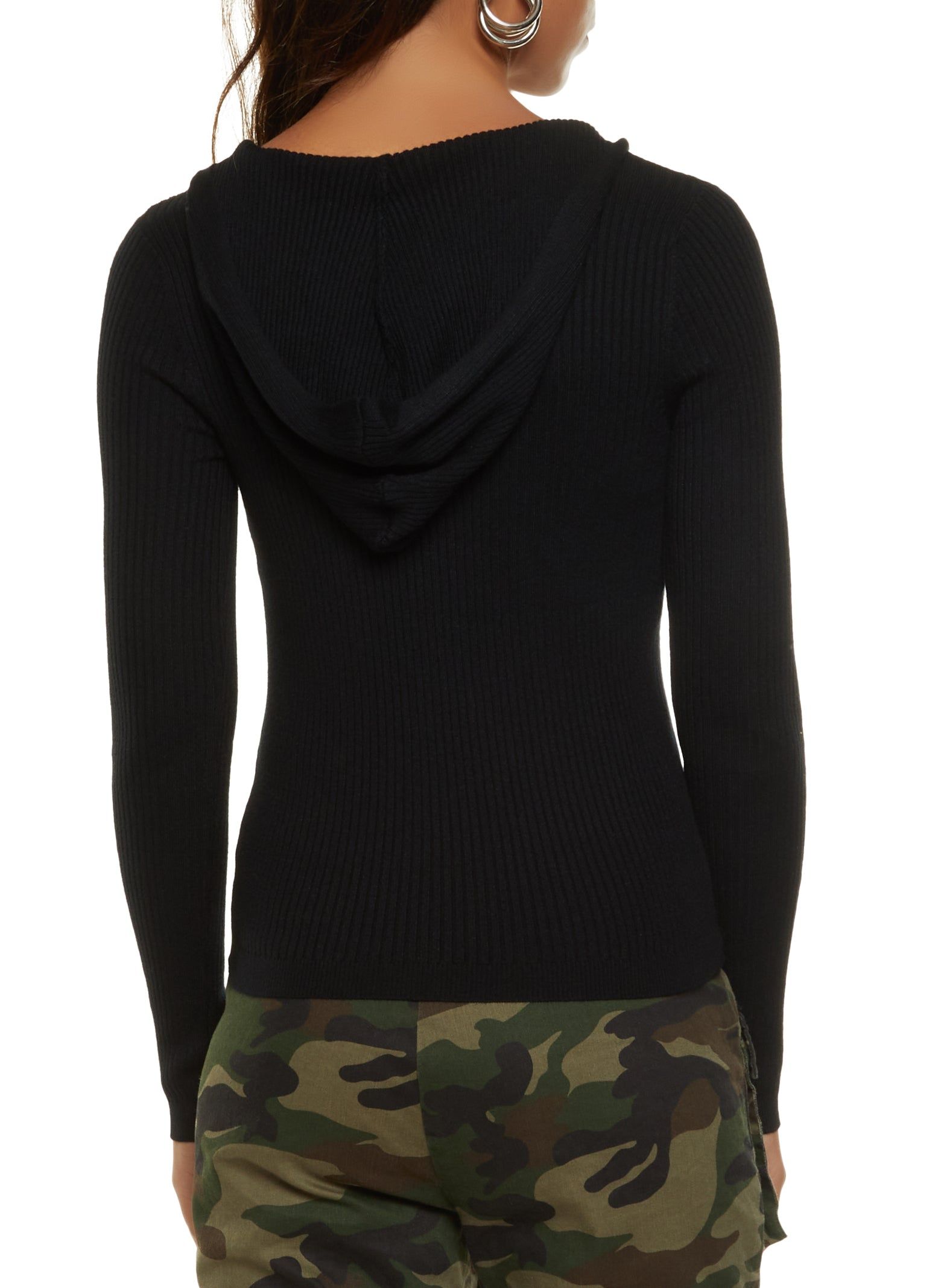 Ribbed Knit Zip Front Hooded Sweater sold by Rainbow product image thumbnail 2