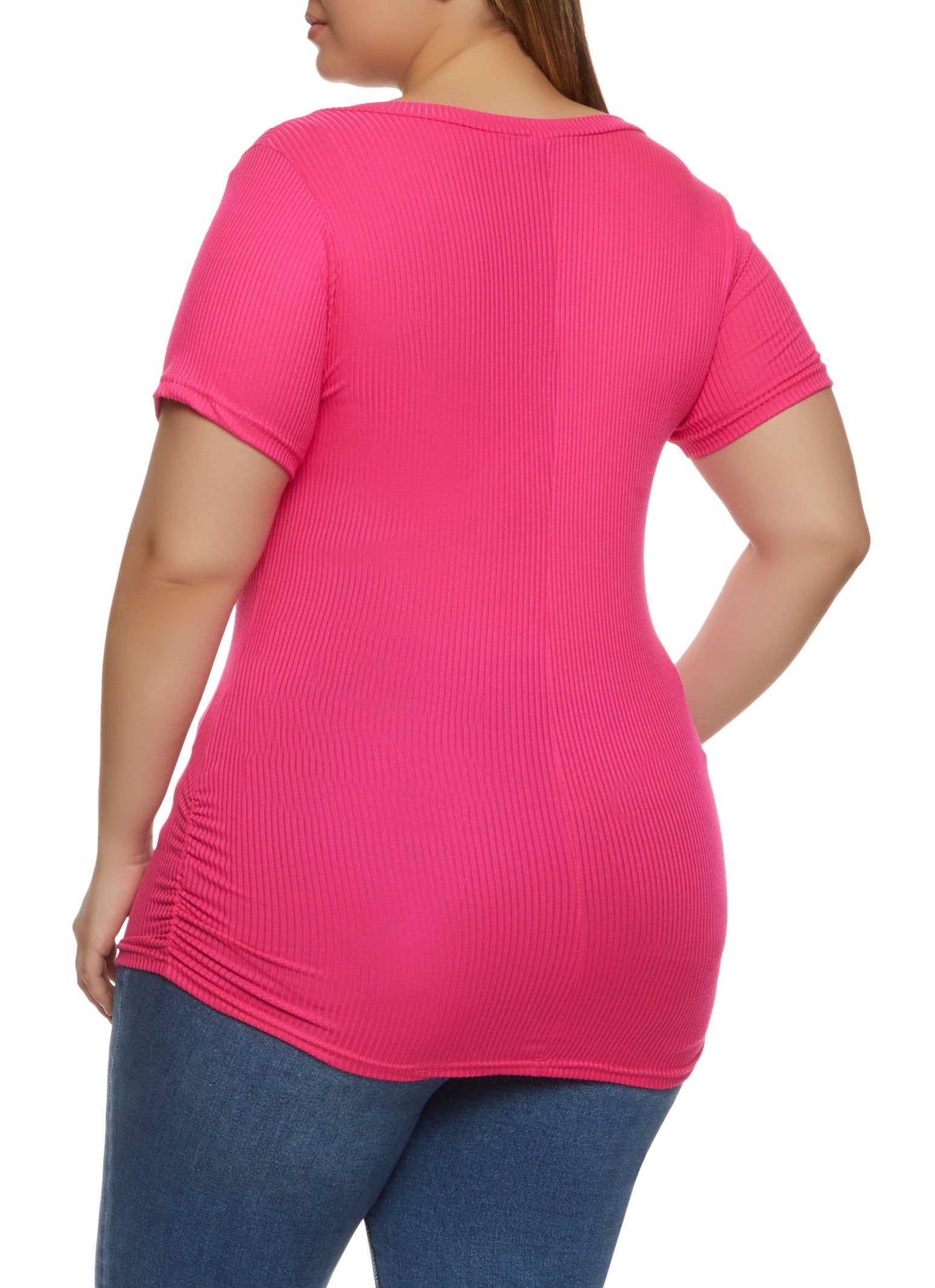 Plus Size Rib Knit Ruched Side V Neck Tee sold by Rainbow product image thumbnail 2