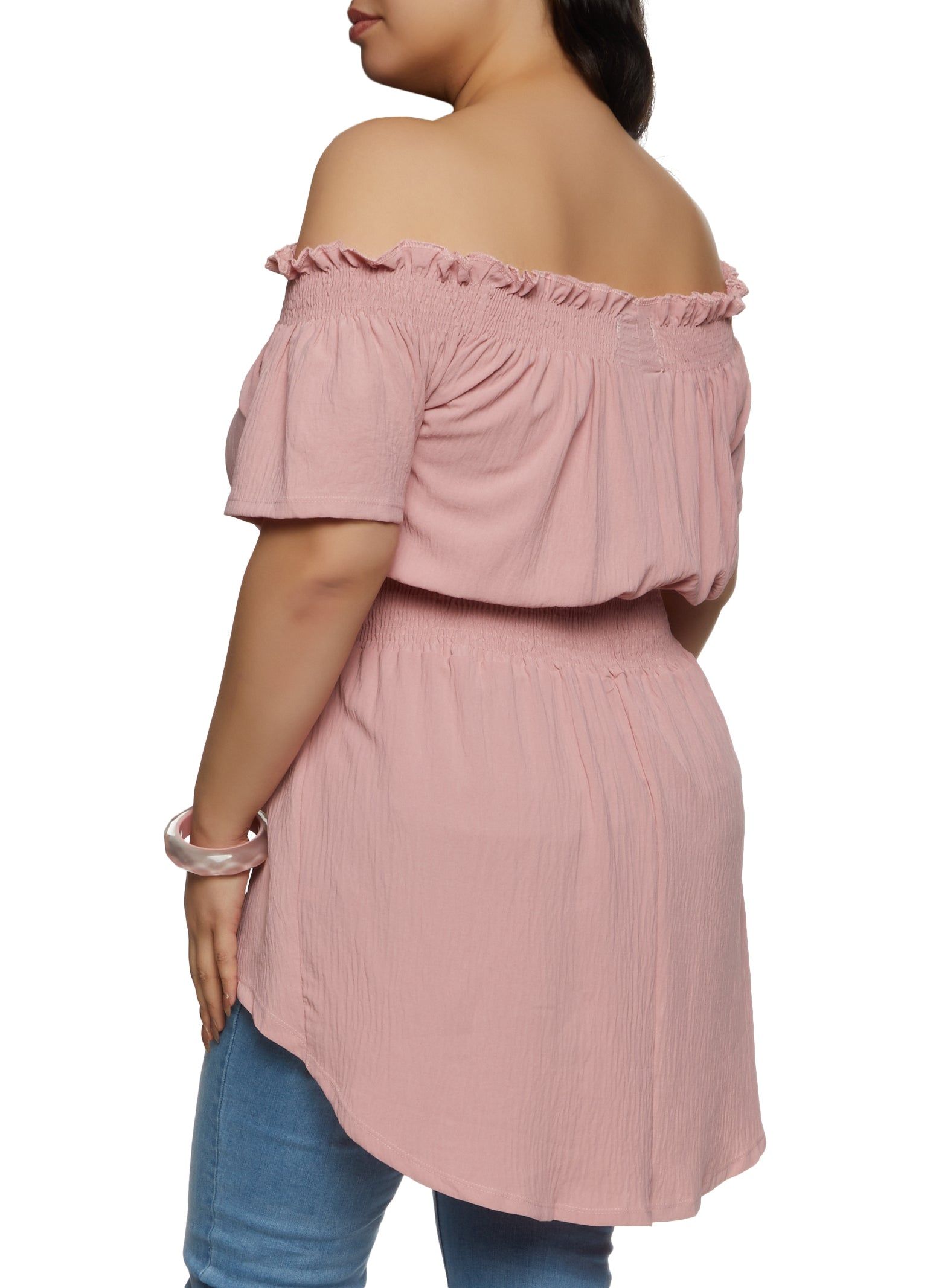 Plus Size Solid Smocked Off the Shoulder Blouse sold by Rainbow product image thumbnail 2