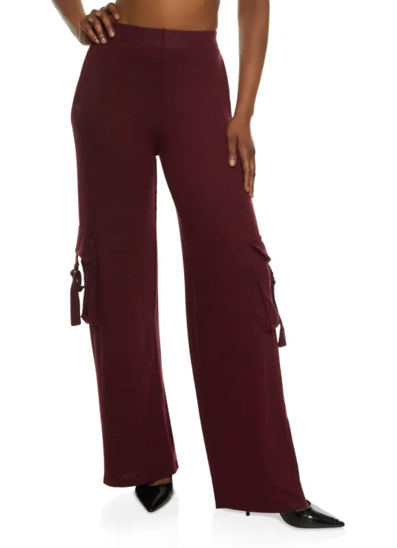 Brushed Knit Wide Leg Cargo Pocket Pants sold by Rainbow