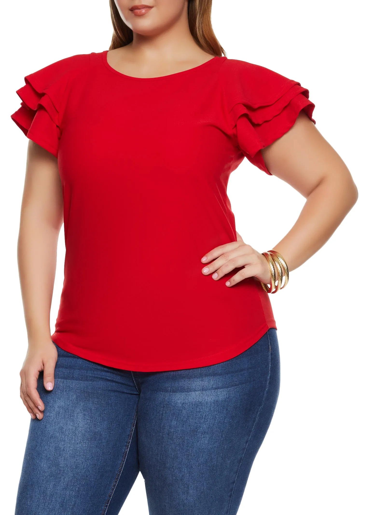 Plus Size Tiered Flutter Short Sleeve Blouse sold by Rainbow