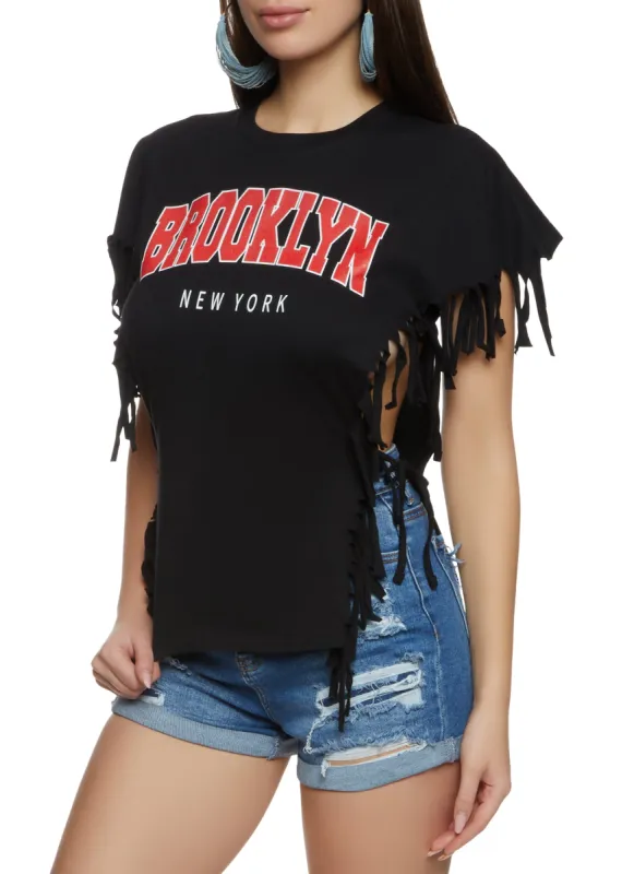 Brooklyn New York Fringe Open Side Graphic Tee sold by Rainbow