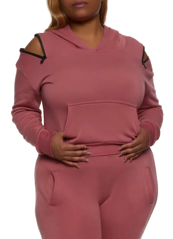 Plus Size Zipper Detail Pullover Hoodie sold by Rainbow