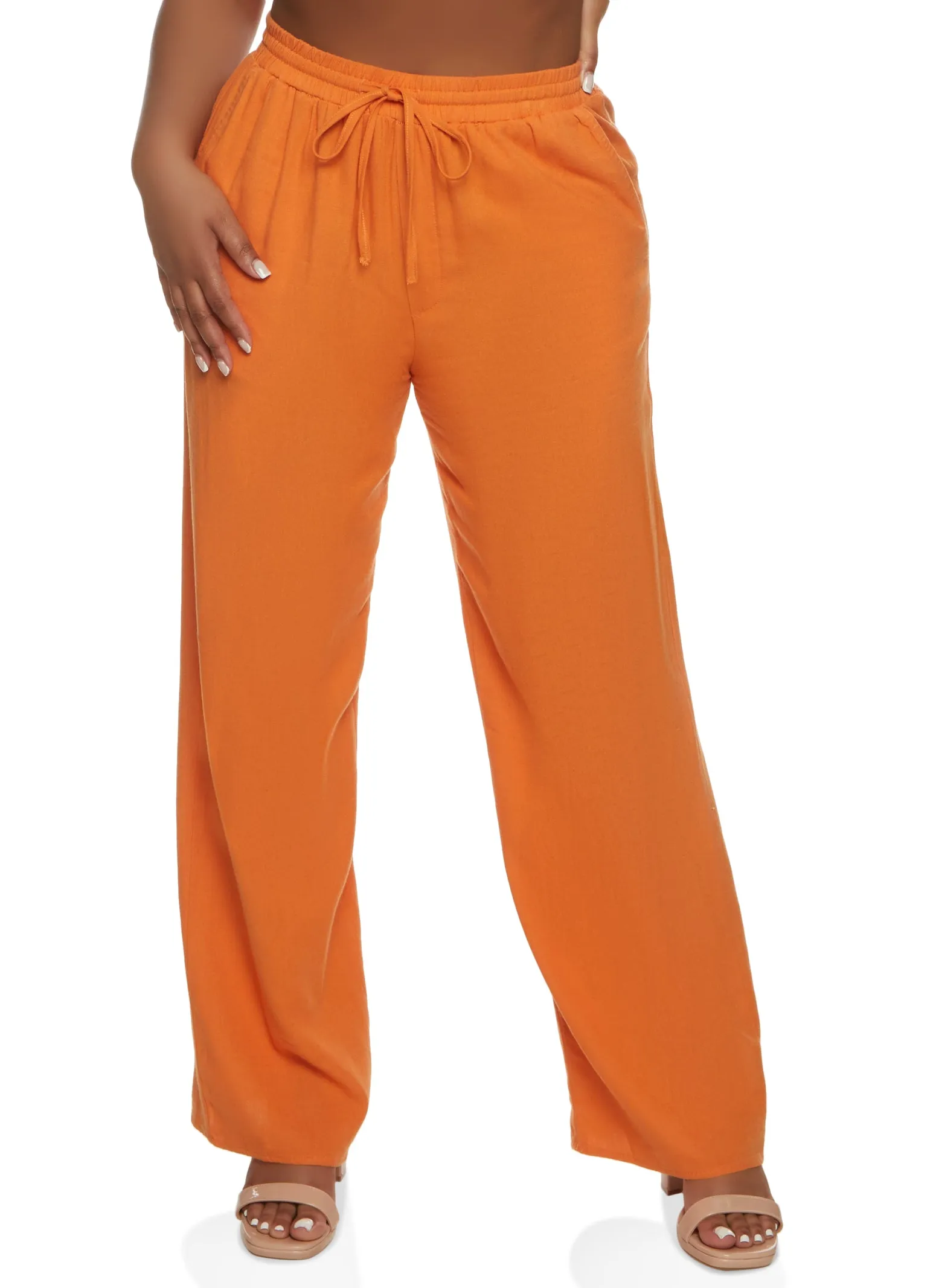 Linen Drawstring Wide Leg Pants sold by Rainbow