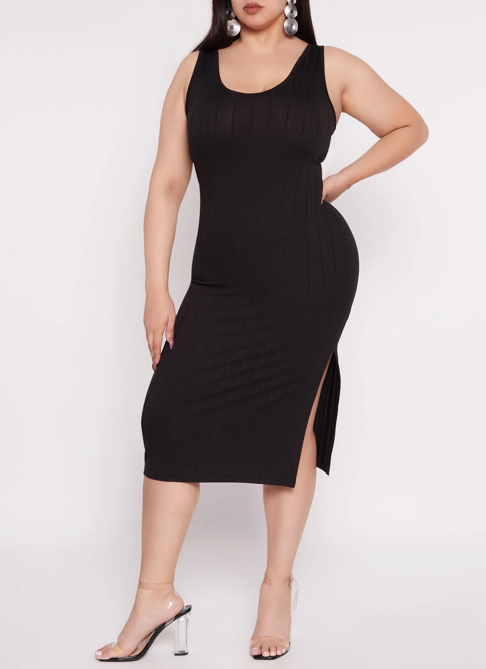 Plus Size Ribbed Knit Side Slit Tank Dress sold by Rainbow