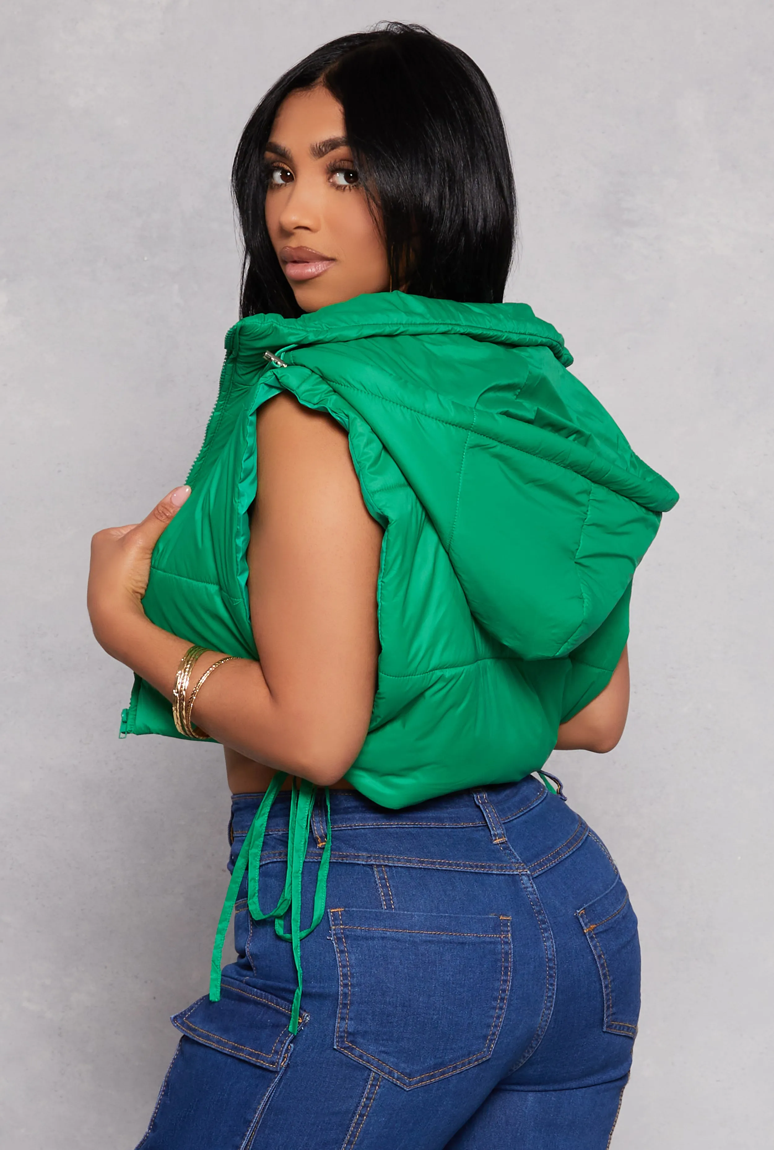 Daisy Side Tie Cropped Puffer Vest sold by Rainbow product image thumbnail 3