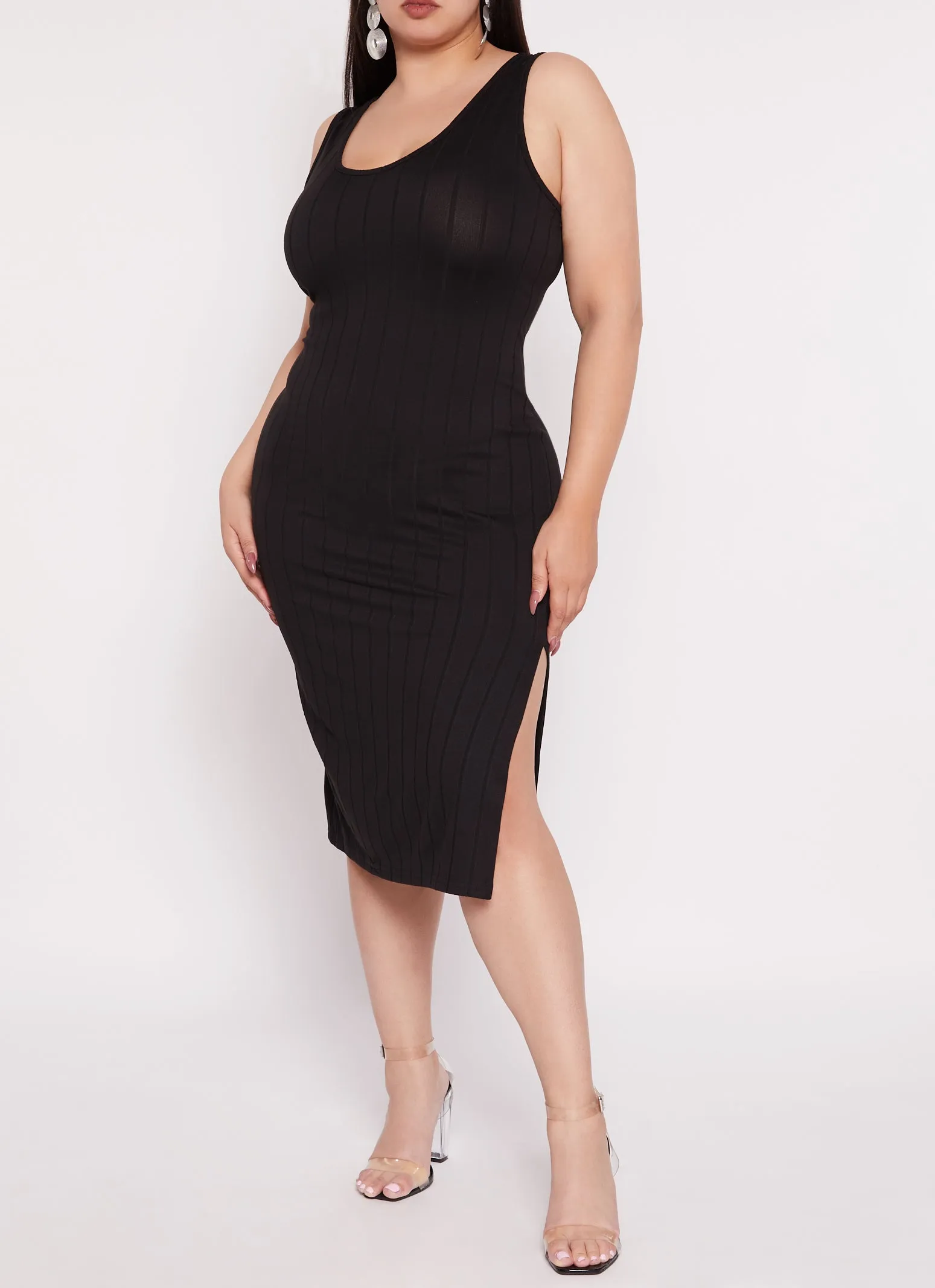 Plus Size Ribbed Knit Side Slit Tank Dress sold by Rainbow product image thumbnail 2